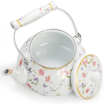 Itopfox Vintage Floral Enamel Tea Kettle With Porcelain Handle For Stovetop, Home Kitchen, Camping, Perfect Gift For Housewarming, Wedding 1 Itopfox Vintage Floral Enamel Tea Kettle With Porcelain Handle For Stovetop, Home Kitchen, Camping, Perfect Gift For Housewarming, Wedding