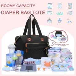 Itopfox Large Waterproof Diaper Bag Tote With Pacifier Case, Shoulder Straps & Stroller Clips For Moms And Dads, Black -Kid's Home GUEST 667d1b97 b68a 4e29 8fa7 c67381892c08