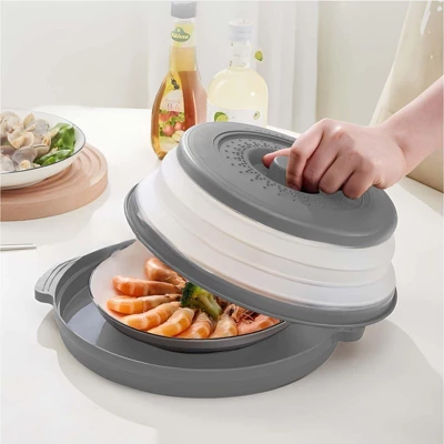 Itopfox Microwave Splatter Cover With Anti-scald Base Plate, Large Plastic & Silicone Vented Collapsible Guard Lid, Plate Holder & Kitchen Colander 7 Itopfox Microwave Splatter Cover With Anti-scald Base Plate, Large Plastic & Silicone Vented Collapsible Guard Lid, Plate Holder & Kitchen Colander - Image 7