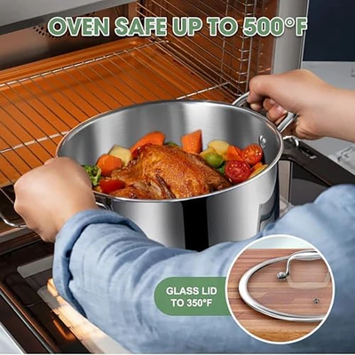 Itopfox 3 Ply Stainless Steel 11-Piece Cookware Set With Lids, Pots And Pans, Non-Toxic, Induction, Oven, Dishwasher Safe, Professional Chef Quality 5 Itopfox 3 Ply Stainless Steel 11-Piece Cookware Set With Lids, Pots And Pans, Non-Toxic, Induction, Oven, Dishwasher Safe, Professional Chef Quality - Image 5