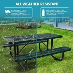 Itopfox Outdoor Steel Picnic Table With Umbrella Hole, Heavy-Duty Weatherproof Dining Table For Patio, Backyard, Garden, Rustproof Finish, Green 9 Itopfox Outdoor Steel Picnic Table With Umbrella Hole, Heavy-Duty Weatherproof Dining Table For Patio, Backyard, Garden, Rustproof Finish, Green -Kid's Home GUEST 67d20534 deef 41b3 801a ab99fede480c