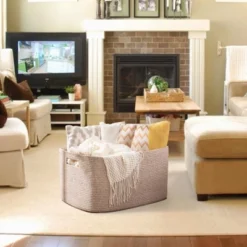 Itopfox Woven Blanket Storage Basket With Handle, Cotton Rope Basket For Organizing, Blanket Basket For Living Room, Toy Basket For Nursery, Brown -Kid's Home GUEST 68ec2f02 e8a1 4ccc b293 b2a616896e72