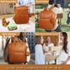 Itopfox Vegan Leather Diaper Backpack With Waterproof Changing Pad, Reinforced Stitching & Zippers, Ergonomic Design For Traveling Moms, Brown