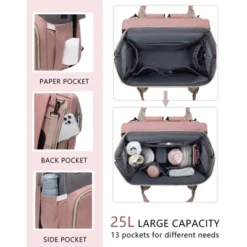 Itopfox Pink Diaper Backpack With Changing Station, Large Capacity Baby Bag For Travel, Includes Insulated Pockets & USB Port -Kid's Home GUEST 6af31300 12cb 4b2a b030 46bec4aa2d15