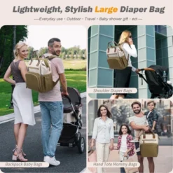 Itopfox Large Capacity Diaper Backpack For Parents With Multiple Pockets, Insulated Compartments, And Stroller Hooks, Beige -Kid's Home GUEST 6cca2ca9 c506 4c24 b25d e648f5eeb5ea