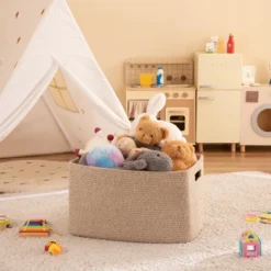 Itopfox Woven Blanket Storage Basket With Handle, Cotton Rope Basket For Organizing, Blanket Basket For Living Room, Toy Basket For Nursery, Brown -Kid's Home GUEST 6d0efc78 363b 4e0d b26d 7ec092eb2eb7