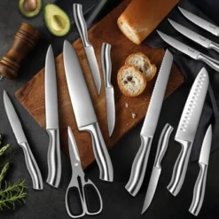 Itopfox Premium Kitchen Knife Set With Wooden Block & Built-in Sharpener - 15-Piece Chef, Slicing, Santoku, Bread, Utility, Paring & Steak Knives