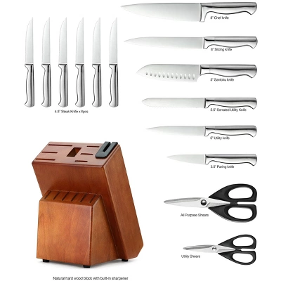 Itopfox German Stainless Steel Kitchen Knife Block Set With Built-in Sharpener, 15-Piece Cutlery Set For Professional And Home Use 6 Itopfox German Stainless Steel Kitchen Knife Block Set With Built-in Sharpener, 15-Piece Cutlery Set For Professional And Home Use - Image 6