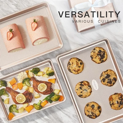 Itopfox Nonstick Cookie Sheet Pan Set Of 3, Heavy Duty Baking Trays With Diamond Texture, Oven Safe For Even Baking, Elegant Champagne Gold Finish 4 Itopfox Nonstick Cookie Sheet Pan Set Of 3, Heavy Duty Baking Trays With Diamond Texture, Oven Safe For Even Baking, Elegant Champagne Gold Finish - Image 4