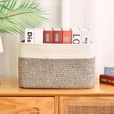 Itopfox Woven Storage Basket Set Of 3, Cotton Rope Organizing Bins For Books, Toys, Towels, Living Room Decor, Foldable Handles, Brown 3 Itopfox Woven Storage Basket Set Of 3, Cotton Rope Organizing Bins For Books, Toys, Towels, Living Room Decor, Foldable Handles, Brown - Image 3