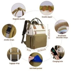 Itopfox Large Capacity Diaper Backpack For Parents With Multiple Pockets, Insulated Compartments, And Stroller Hooks, Beige -Kid's Home GUEST 6de9c511 4f8d 49ca a1d1 d1dd08de4a35