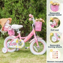 Itopfox Girls Princess Style Bike With Doll-Seat & Basket & Training Wheels For Kids Ages 2-13, Multiple Colors