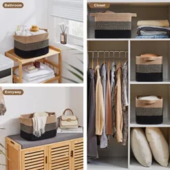 Itopfox Woven Storage Basket Set Of 3, Decorative Organizer Bins For Shelves, Closet, Toys, Books, Nursery - Black & Brown -Kid's Home GUEST 6e289ba2 b88c 4c4b aa1a fe6414f92f98
