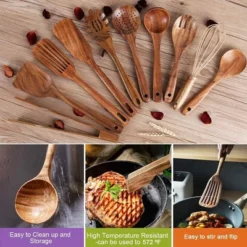 Itopfox 10-Piece Wooden Kitchen Utensil Set - Teak Wood Spoons, Spatulas, Ladle For Non-Stick Cookware, Cooking Tools With Hanging Holes 8 Itopfox 10-Piece Wooden Kitchen Utensil Set - Teak Wood Spoons, Spatulas, Ladle For Non-Stick Cookware, Cooking Tools With Hanging Holes -Kid's Home GUEST 6f6e3103 db42 483f 89ed 755416edb639
