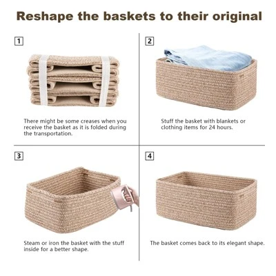 Itopfox 3 Pack Small Storage Baskets For Organizing, Cute Woven Decorative Gift Baskets For Shelves, Mini Closet Organizer Bins With Handles 7 Itopfox 3 Pack Small Storage Baskets For Organizing, Cute Woven Decorative Gift Baskets For Shelves, Mini Closet Organizer Bins With Handles - Image 7