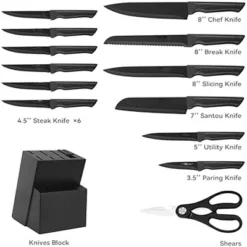 Itopfox 15-Piece Kitchen Knife Set With Block, Self-Sharpening, Dishwasher Safe, Includes 6 Steak Knives, Anti-Slip Handle, Black -Kid's Home GUEST 6fe99c03 20a9 441c 97f2 6452d7ed04e5