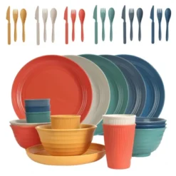 Itopfox Wheat Straw Dinnerware Set, 36-Piece Unbreakable Plates & Bowls, Eco-Friendly & Microwave Safe, Ideal For Camping, Picnics & Home Use -Kid's Home GUEST 7165351d ea9d 4768 a0c4 8fd798a51579