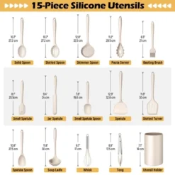 Itopfox 15-Piece Kitchen Cooking Utensils Set With Holder, Heat Resistant Food Grade Silicone Utensils For Nonstick Cookware, Dishwasher Safe