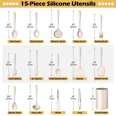Itopfox 15-Piece Kitchen Cooking Utensils Set With Holder, Heat Resistant Food Grade Silicone Utensils For Nonstick Cookware, Dishwasher Safe 1 Itopfox 15-Piece Kitchen Cooking Utensils Set With Holder, Heat Resistant Food Grade Silicone Utensils For Nonstick Cookware, Dishwasher Safe