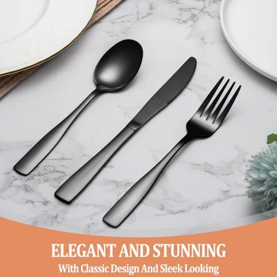 Itopfox 20-Piece Black Silverware Set For 4, Stainless Steel Flatware With Mirror Polish Square Cutlery Set For Kitchen, Fork, Spoon, Dishwasher Safe 5 Itopfox 20-Piece Black Silverware Set For 4, Stainless Steel Flatware With Mirror Polish Square Cutlery Set For Kitchen, Fork, Spoon, Dishwasher Safe - Image 5