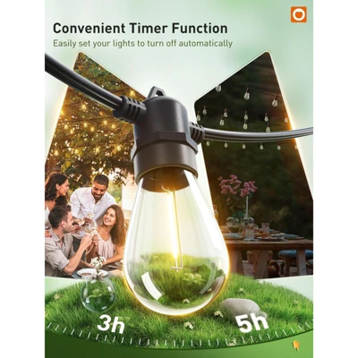 Itopfox 100FT LED Outdoor String Lights With Remote, Dimmable Patio Lights, Timer & 3 Lighting Modes, 32 Shatterproof Edison Bulbs, Waterproof 2 Itopfox 100FT LED Outdoor String Lights With Remote, Dimmable Patio Lights, Timer & 3 Lighting Modes, 32 Shatterproof Edison Bulbs, Waterproof - Image 2
