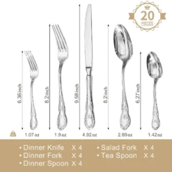 Itopfox Vintage Silverware Set, 20-Piece Stainless Steel Flatware Set For 4 With Floral Handles, Mirror Polished Utensils For Home Restaurant Wedding
