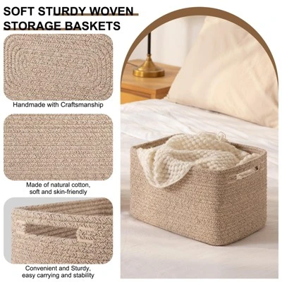 Itopfox Storage Baskets For Organizing, Woven Decorative Baskets For Shelves - Books, Towels, And Clothes, Cotton Rope Toy Storage Bins, Pack Of 4 2 Itopfox Storage Baskets For Organizing, Woven Decorative Baskets For Shelves - Books, Towels, And Clothes, Cotton Rope Toy Storage Bins, Pack Of 4 - Image 2