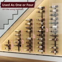 Itopfox 36 Bottle Wall Mounted Wine Rack, Modular Hanging Rack For DIY Display, Detachable 3 Pack Bottle Holder, Black Metal Storage For Bar, Cellar