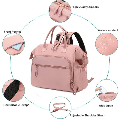 Itopfox Convertible Diaper Bag Tote With 14 Pockets, Water-resistant Nylon, Stroller Buckle, Wide Open Top (Pink, Large) 3 Itopfox Convertible Diaper Bag Tote With 14 Pockets, Water-resistant Nylon, Stroller Buckle, Wide Open Top (Pink, Large) - Image 3