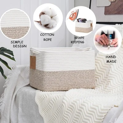 Itopfox Cotton Rope Woven Storage Basket With Handles For Organizing Toys, Books, And Clothes - Decorative Soft Basket For Living Room, Bathroom 2 Itopfox Cotton Rope Woven Storage Basket With Handles For Organizing Toys, Books, And Clothes - Decorative Soft Basket For Living Room, Bathroom - Image 2