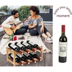 Itopfox 2-Tier Bamboo Wine Rack - Eco-Friendly, Space-Saving Storage For 8 Bottles, Easy Assembly For Kitchen, Pantry, Bar, Or Home Decor