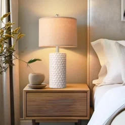 Itopfox Modern Ceramic Table Lamp Set Of 2, Rustic Farmhouse Bedside Lamps For Living Room & Bedroom, White Beige Desk Lamp For End Table Home Decor -Kid's Home GUEST 78f8e328 0992 4da4 a3d2 e167d1a53635