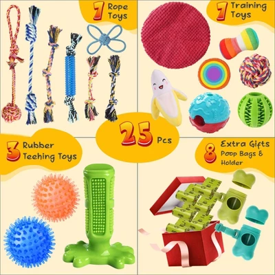 Itopfox 25 Pack Puppy Dog Toys For Teething, Entertainment & Interaction, Chew Toys With Rope, Treat Balls And Squeaky Toys For Puppies & Small Dogs 2 Itopfox 25 Pack Puppy Dog Toys For Teething, Entertainment & Interaction, Chew Toys With Rope, Treat Balls And Squeaky Toys For Puppies & Small Dogs - Image 2