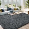 Itopfox Fluffy Dark Grey Area Rug For Bedroom Living Room, Soft Plush Shaggy Deep Gray Kids Rug, Non-Slip And Machine Washable Carpet For Dorm Decor