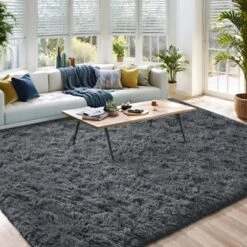 Itopfox Fluffy Dark Grey Area Rug For Bedroom Living Room, Soft Plush Shaggy Deep Gray Kids Rug, Non-Slip And Machine Washable Carpet For Dorm Decor