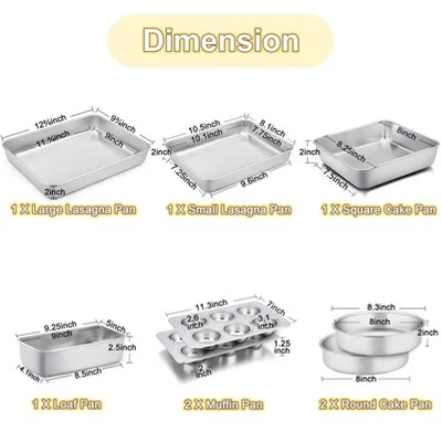 Itopfox Stainless Steel Bakeware Set Of 8, Non-Toxic Oven Safe Pans For Baking, Roasting, Includes Lasagna, Cake, Loaf & Muffin Pans, Dishwasher Safe 1 Itopfox Stainless Steel Bakeware Set Of 8, Non-Toxic Oven Safe Pans For Baking, Roasting, Includes Lasagna, Cake, Loaf & Muffin Pans, Dishwasher Safe