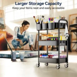 Itopfox 3-Tier Metal Rolling Cart With Wheels, Hanging Cups & Hooks, Heavy Duty Mesh Storage Organizer For Kitchen, Office, Craft -Kid's Home GUEST 7b08fb94 998a 4d19 a0a1 de18858817af