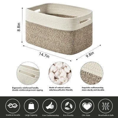Itopfox Woven Storage Basket Set Of 3, Cotton Rope Organizing Bins For Books, Toys, Towels, Living Room Decor, Foldable Handles, Brown 1 Itopfox Woven Storage Basket Set Of 3, Cotton Rope Organizing Bins For Books, Toys, Towels, Living Room Decor, Foldable Handles, Brown
