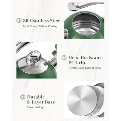Itopfox Harriet Tea Kettle Stovetop, 2.5 Quart Whistling Stainless Steel Tea Pot With 3-Layer Base Unique Ergonomic Handle, Includes Pot Holder & Mat 4 Itopfox Harriet Tea Kettle Stovetop, 2.5 Quart Whistling Stainless Steel Tea Pot With 3-Layer Base Unique Ergonomic Handle, Includes Pot Holder & Mat - Image 4