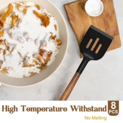 Itopfox 8-Piece Silicone Kitchen Utensil Set With Acacia Wood Handles, Food-Grade Spatulas For Nonstick Cookware, Black -Kid's Home GUEST 801d3bd1 0c0c 4566 89b1 143885278500