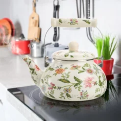 Itopfox Vintage Enamel Tea Kettle, Green Floral Steel Teapot With Cool Touch Porcelain Handle For Stovetop, Home Kitchen Decor, Gift For Housewarming -Kid's Home GUEST 8047476c fc27 42e2 a21f c2e91eda2e30