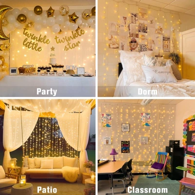 Itopfox 300 LED Remote Control Fairy Curtain Lights, Plug In Hanging String Lights For Window Wall, Bedroom, Wedding, Party, Christmas, Patio Decor 2 Itopfox 300 LED Remote Control Fairy Curtain Lights, Plug In Hanging String Lights For Window Wall, Bedroom, Wedding, Party, Christmas, Patio Decor - Image 2