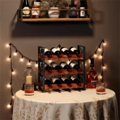 Itopfox 3-Tier Stackable Wine Rack For Cabinet, Solid Wood & Wrought Iron Wine Bottle Holder, Kitchen Bar Dining Room Storage Shelf -Kid's Home GUEST 80ccc976 42ac 4eac aae3 9d2b5bf2535d