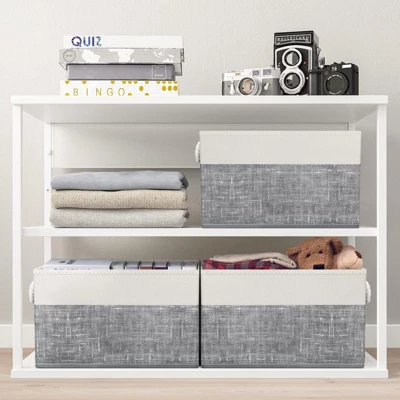 Itopfox Foldable Storage Baskets For Organizing Toys, Books, Shelves, Closet, Large Storage Box With Sturdy Rope Handles, White & Grey 5 Itopfox Foldable Storage Baskets For Organizing Toys, Books, Shelves, Closet, Large Storage Box With Sturdy Rope Handles, White & Grey - Image 5