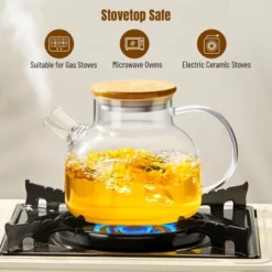 Itopfox Stovetop Safe Glass Teapot With Bamboo Lid And Removable Filter Spout, Clear Tea Kettle For Blooming And Loose Leaf Tea, Perfect For Camping -Kid's Home GUEST 818f6dd6 7ec2 432b 8caf de6c7dc73a8c