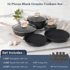 Itopfox 12-Piece Nonstick Cookware Set, Black Granite Induction Pots And Pans For Healthy Cooking, Includes Frying Pans And Saucepans PFAS/PFOA Free 11 Itopfox 12-Piece Nonstick Cookware Set, Black Granite Induction Pots And Pans For Healthy Cooking, Includes Frying Pans And Saucepans PFAS/PFOA Free -Kid's Home GUEST 81d6aea3 a3b2 4d25 8a99 e6b3d4ef94fd