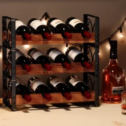 Itopfox 3-Tier Stackable Wine Rack For Cabinet, Solid Wood & Wrought Iron Wine Bottle Holder, Kitchen Bar Dining Room Storage Shelf -Kid's Home GUEST 8261b394 f76d 4aeb a933 bbe6d1b1ba06