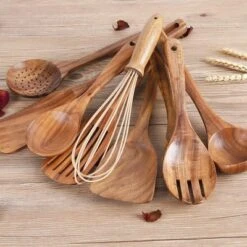 Itopfox Kitchen Utensil Set With Holder, Natural Teak Wood Spoons For Cooking, Includes Spatula, Ladle & More, Non-Scratch Wooden Tools For Cookware -Kid's Home GUEST 826b4ad2 c236 4e86 a17b 17936f10a08a