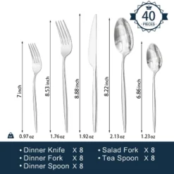 Itopfox 40-Piece Stainless Steel Flatware Set, Includes Forks Knives Spoons For Home Kitchen Restaurant Wedding, Dishwasher Safe, Premium Tableware