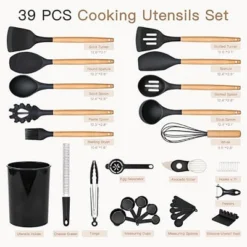 Itopfox 39-Piece Silicone Cooking Utensil Set With Wooden Handle, Heat Resistant Up To 446°F, BPA-Free Kitchen Gadgets For Nonstick Cookware (Black) 14 Itopfox 39-Piece Silicone Cooking Utensil Set With Wooden Handle, Heat Resistant Up To 446°F, BPA-Free Kitchen Gadgets For Nonstick Cookware (Black) -Kid's Home GUEST 839a604d 7af6 48ff 8cad e234f9a5fdc9